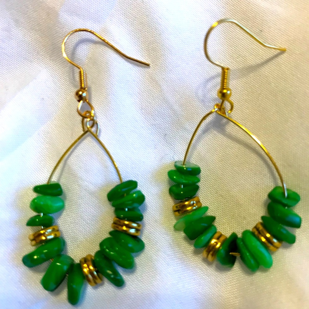 Green and gold gemstone chip earrings